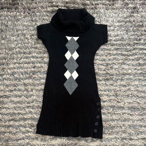 Knit Minded Black White Grey Argyle Sweater Midi Dress, Size S